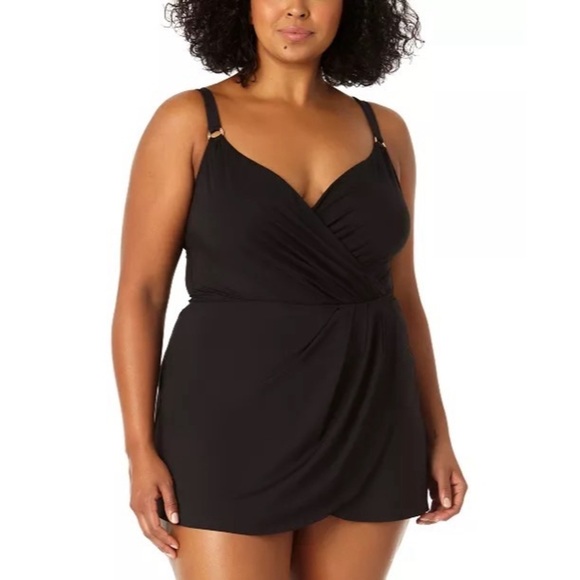 Anne Cole Black Plus Size Adjustable Surplice Swimdress Size 18W - Picture 1 of 10